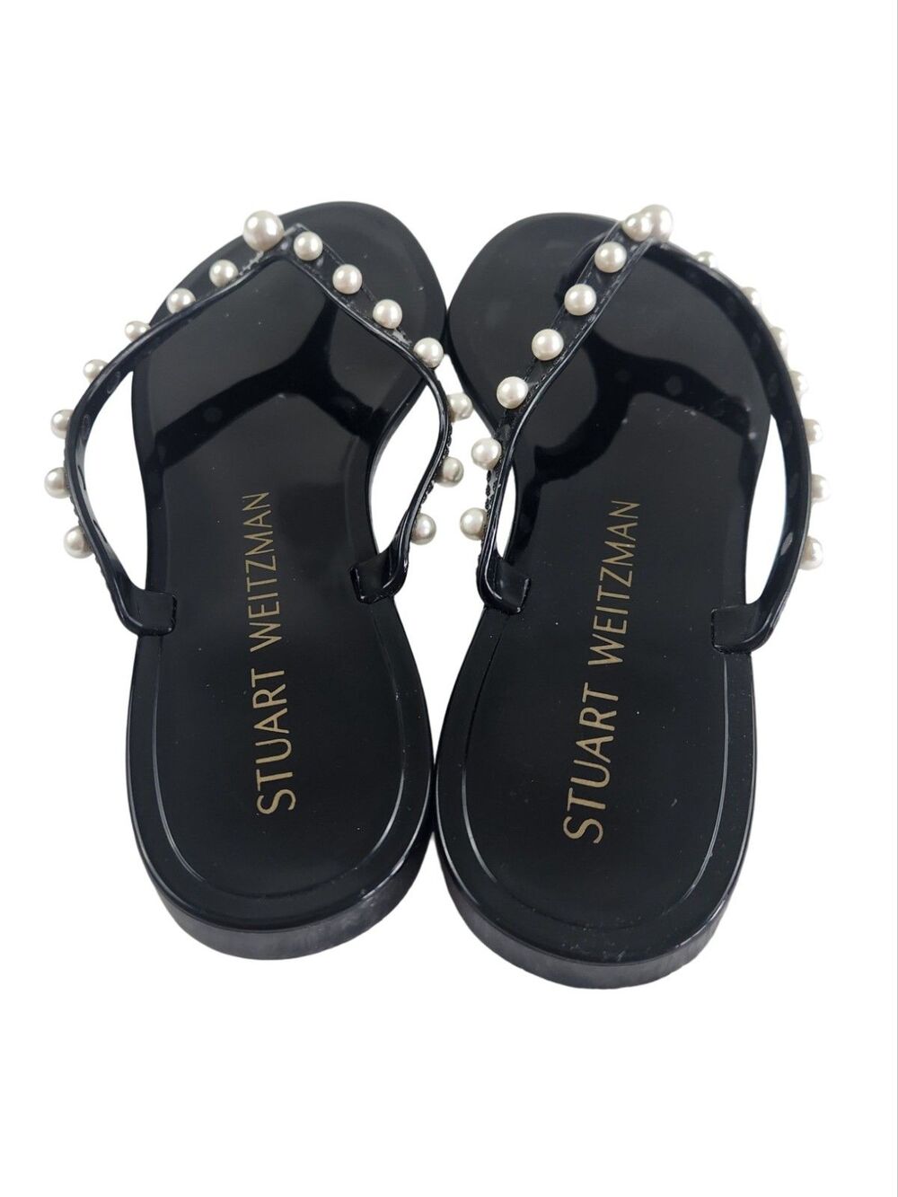 Stuart Weitzman Goldie Pearl Embellished Jelly Flip Flop Sandals Black 7B NWOB - Picture 4 of 8